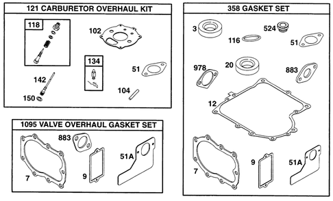 Gasket Sets Diagram and Parts List for 190412-6130-XX  Briggs and Stratton Engine